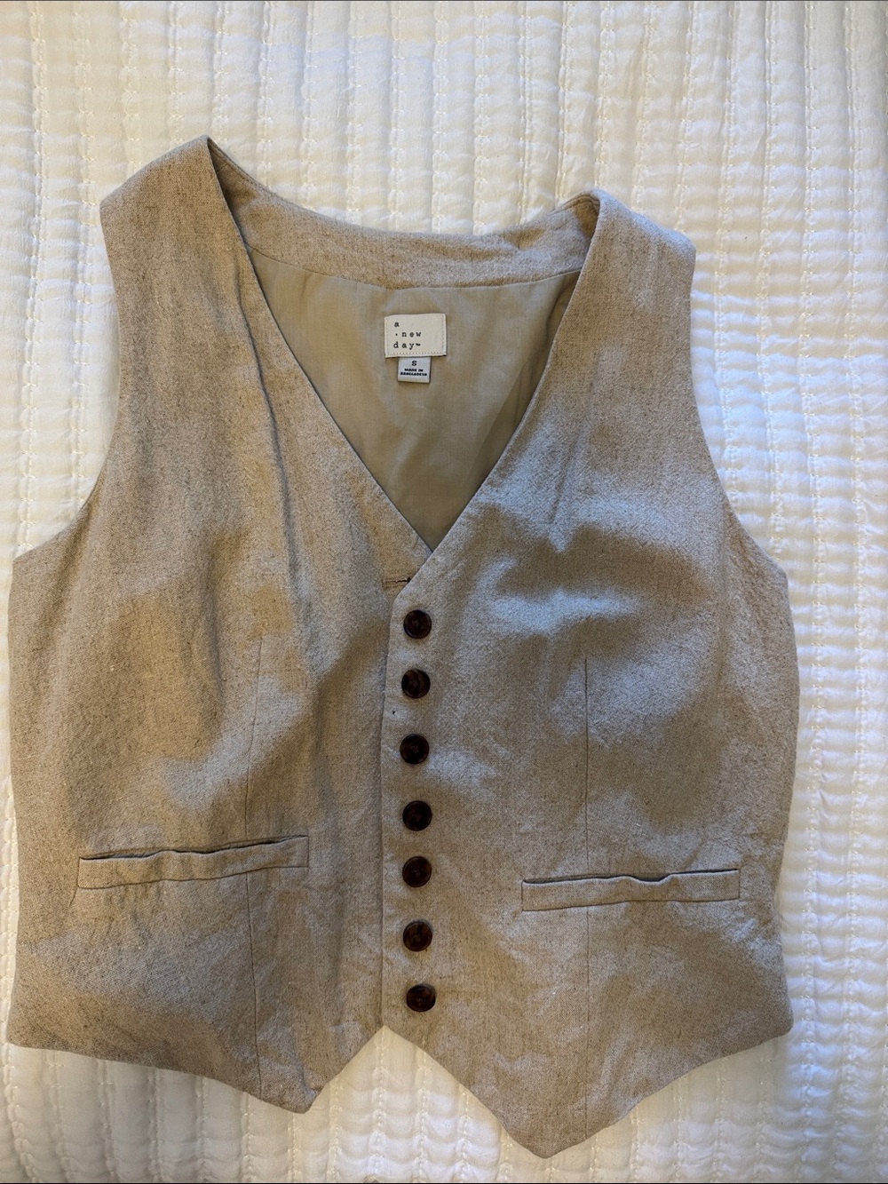 a new day Taupe V-Neck Button Front Vest - Women's